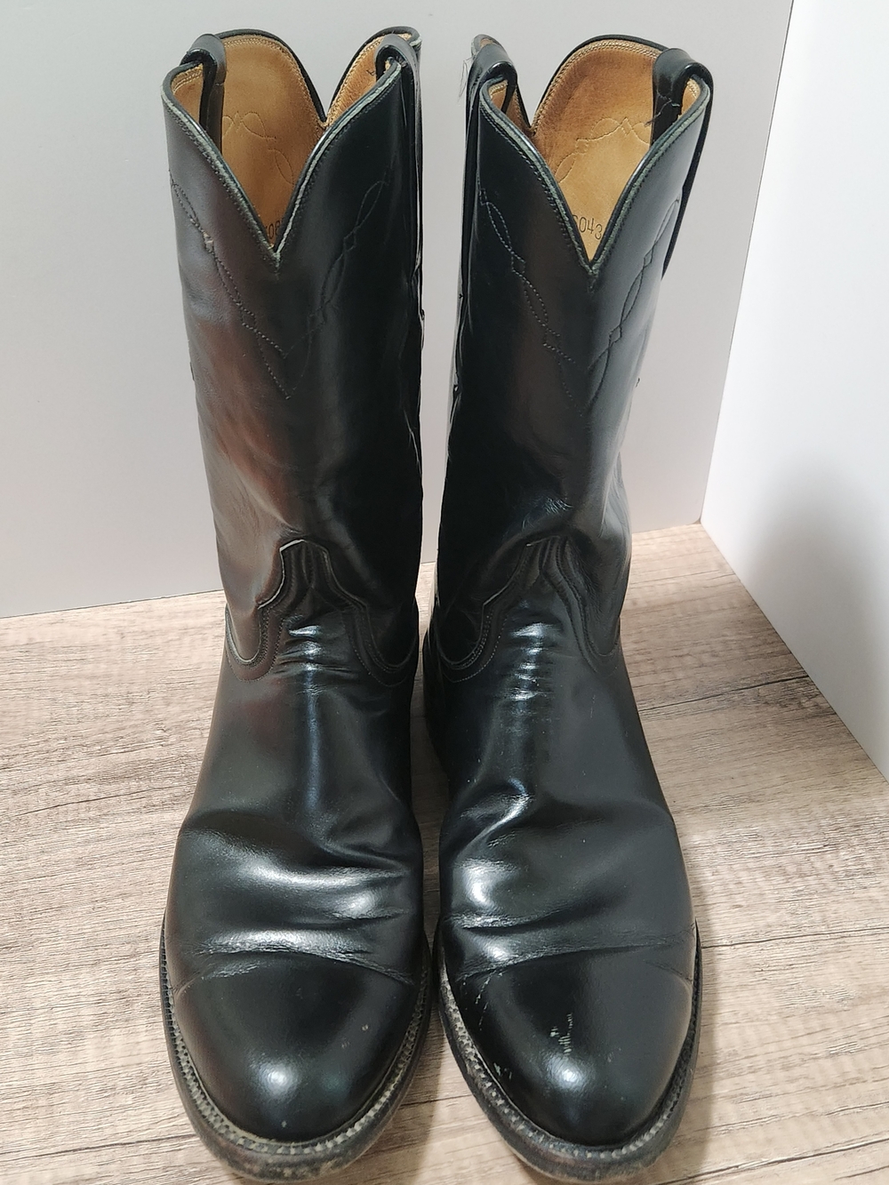 Lucchese Class7cs Handmade Black Leather Roper Cowboy Boots Women Size 9